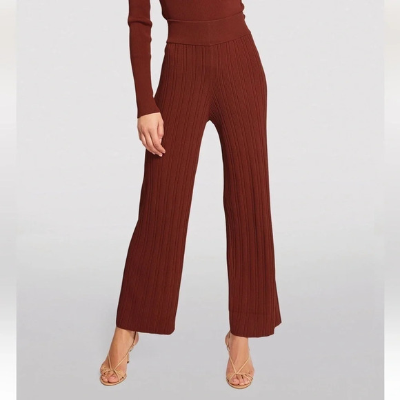 Cult Gaia Ribbed Wide Leg Pull On Pants Rust Red Brown Small Boho Luxe Festival - Picture 1 of 7